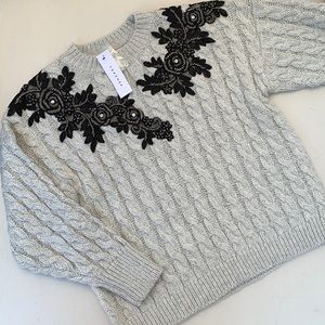 Topshop Chunky Cable Knit Lace Appliqué Sweater